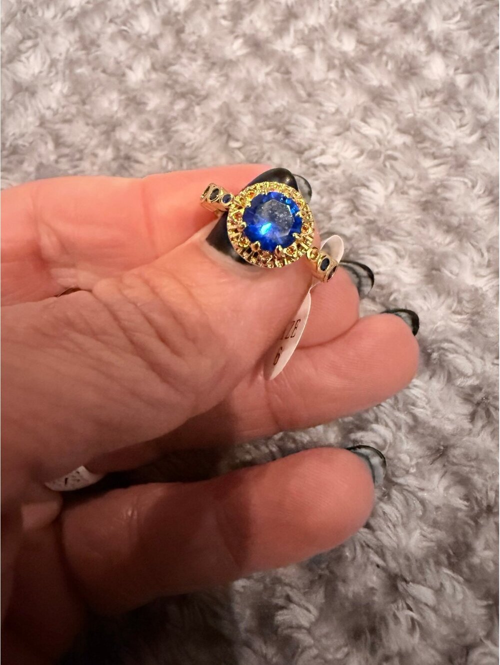 Fragrant Jewels September Sapphire Birthstone Ring Gold Tone Blue Halo